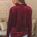  Gwynn Frilled Neck Buttoned Front Velvet Top