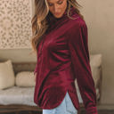  Gwynn Frilled Neck Buttoned Front Velvet Top