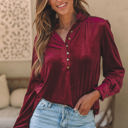  Gwynn Frilled Neck Buttoned Front Velvet Top