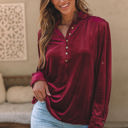  Gwynn Frilled Neck Buttoned Front Velvet Top