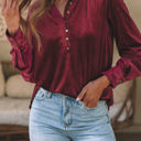  Gwynn Frilled Neck Buttoned Front Velvet Top