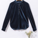  Gwynn Frilled Neck Buttoned Front Velvet Top