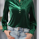 Dark Green XXL Gwynn Frilled Neck Buttoned Front Velvet Top