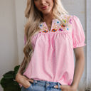 Pink Medium Hadlee Floral Embroidered V Neck Blouse