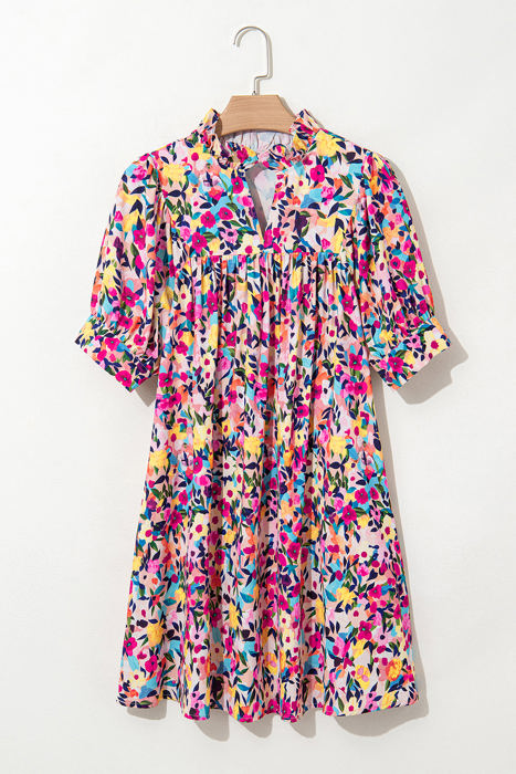 Hadlee Floral Puff Short Sleeve V Neck Mini Dress