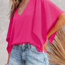 Pink Large Hadley Flounce Bell Sleeve V Neck Blouse