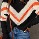  Haisley Chevron Striped Drop Shoulder Sweater