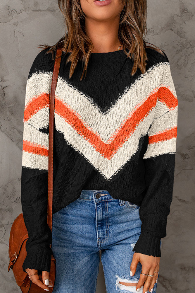 Haisley Chevron Striped Drop Shoulder Sweater