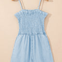  Haisley Spaghetti Strap Smocked Denim Romper