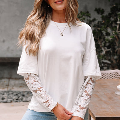 Hallie Lace Long Sleeve Insert Drop Shoulder Top