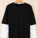 Black XL Hallie Lace Long Sleeve Insert Drop Shoulder Top