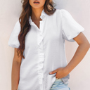 White XL Hallie Short Bubble Sleeve Shirt