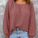 Pink Large Hallie Square Neck Puff Sleeve Waffle Knit Top