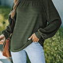 Green Large Hallie Square Neck Puff Sleeve Waffle Knit Top