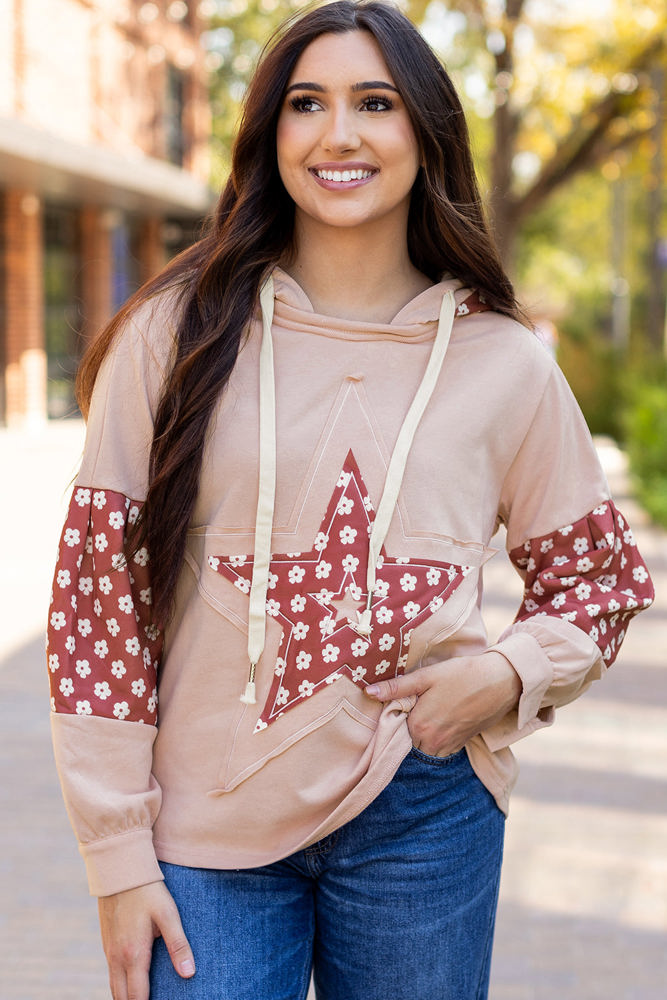 Hallie Star Pattern Drawstring Hoodie