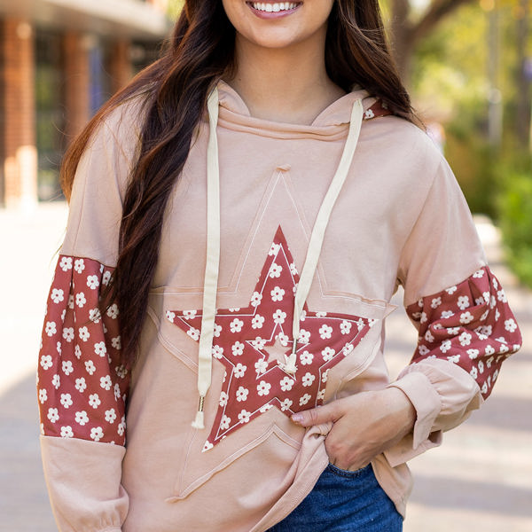 Hallie Star Pattern Drawstring Hoodie