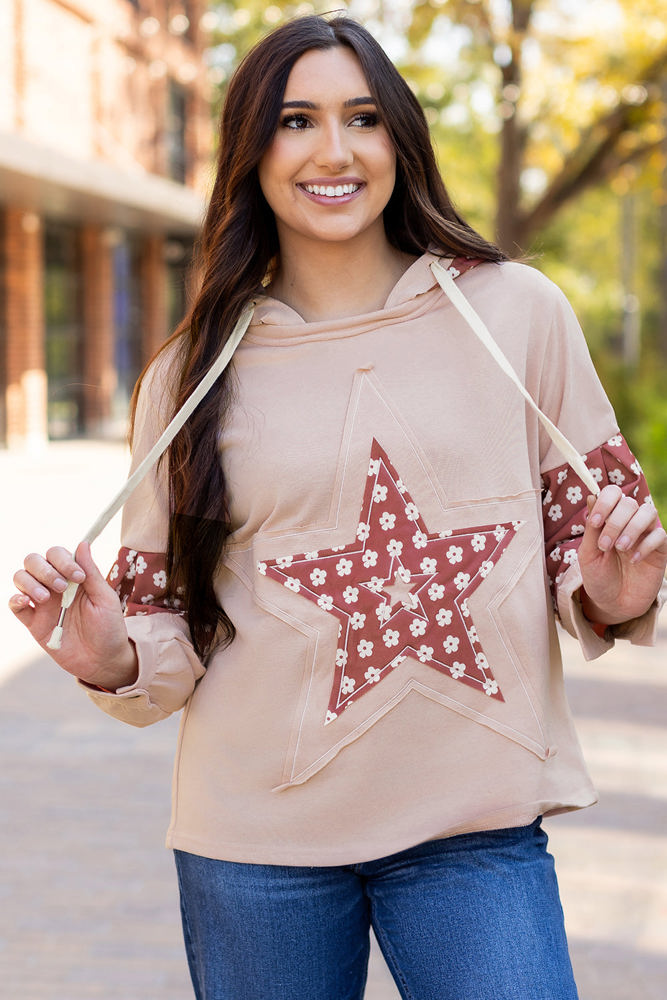 Hallie Star Pattern Drawstring Hoodie