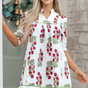 White Large Halo Sleeve Loose Floral Dress