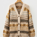 Khaki Small Hana Pattern Knitted Cardigan Sweater
