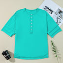 Hanna Solid Color Half Sleeve Buttons Henley Top