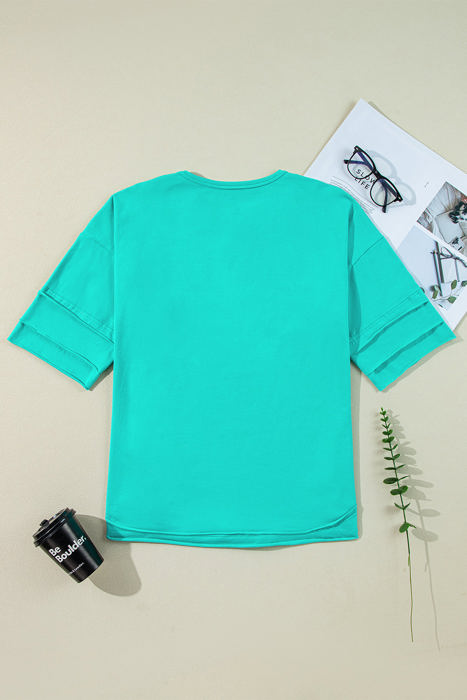 Hanna Solid Color Half Sleeve Buttons Henley Top