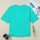  Hanna Solid Color Half Sleeve Buttons Henley Top