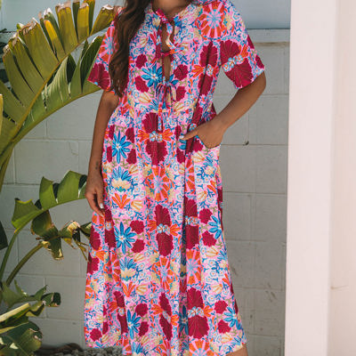 Hannah Floral Tied Front High Waist Long Dress