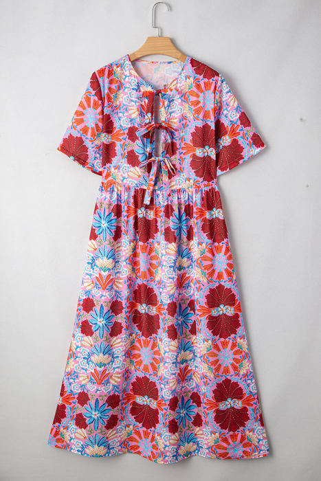 Hannah Floral Tied Front High Waist Long Dress