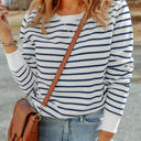  Hannah Striped Print Ribbed Trim Long Sleeve Top