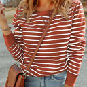  Hannah Striped Print Ribbed Trim Long Sleeve Top