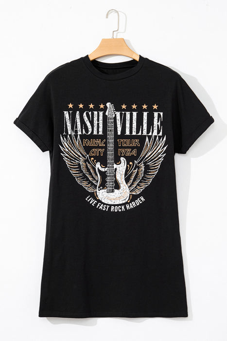Harlee Nashville Guitar Crew Neck T Shirt Dress