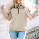  Harlow Leopard Splicing Drop Shoulder Zipped Sweatshirt