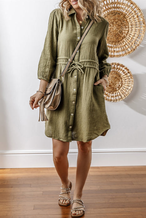 Harmony Textured Button Up Dual Tied Dress