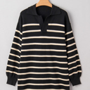 Black Stripe Large Harper Collar Puff Sleeve Sweater