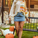  Harper Oversized Colorblock V Neck Hooded Sweater