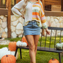  Harper Oversized Colorblock V Neck Hooded Sweater