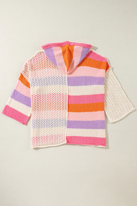 Harper Oversized Colorblock V Neck Hooded Sweater