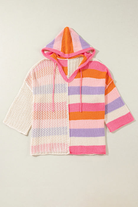 Harper Oversized Colorblock V Neck Hooded Sweater