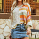 Beige XL Harper Oversized Colorblock V Neck Hooded Sweater