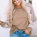 Light French Beige Small Harper Striped Patchwork Loose Long Sleeve Top