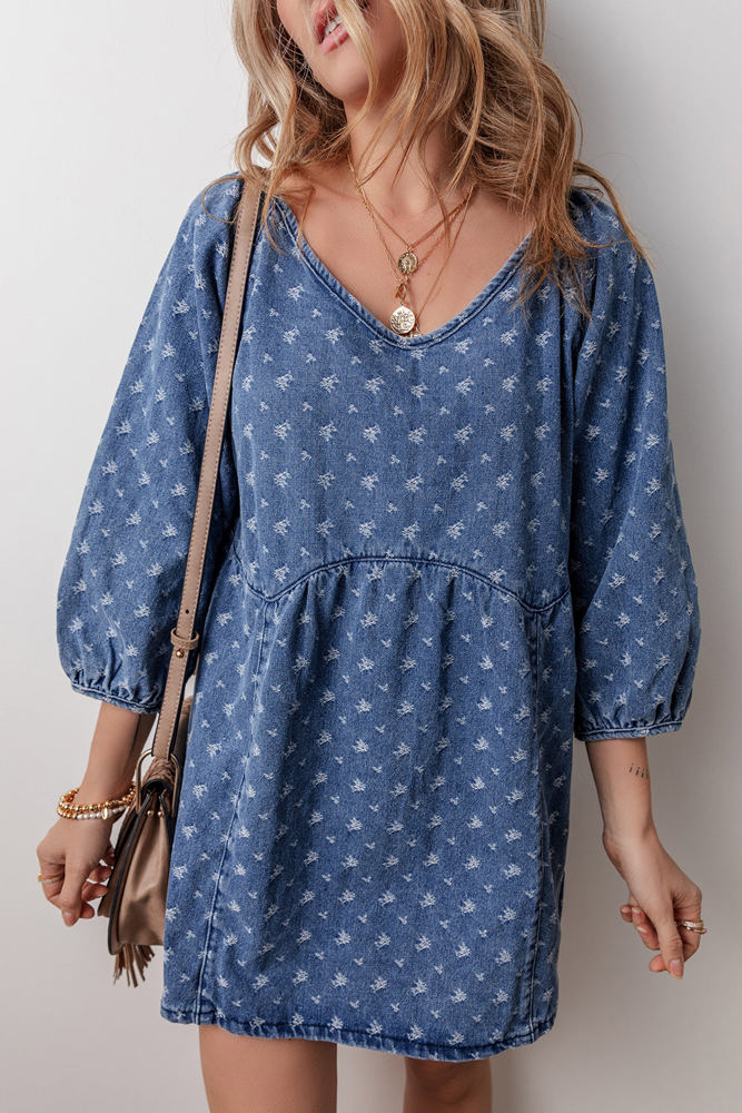 Hazel Open Back Loose Fit Denim Dress