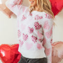  Heart Leopard Pearled Fuzzy Sweater