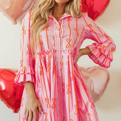 Heidi Bowknot Striped Shirt Dress