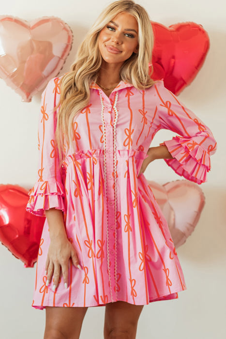 Heidi Bowknot Striped Shirt Dress