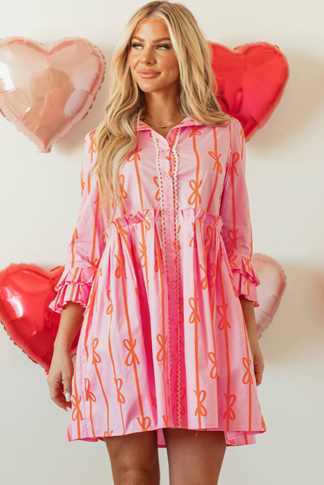 Heidi Bowknot Striped Shirt Dress