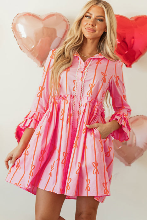 Heidi Bowknot Striped Shirt Dress