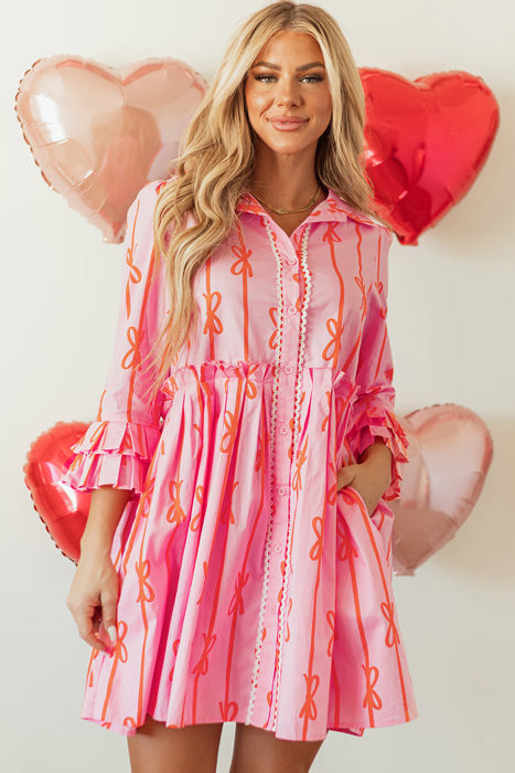 Heidi Bowknot Striped Shirt Dress