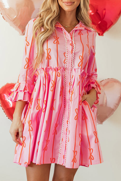 Heidi Bowknot Striped Shirt Dress