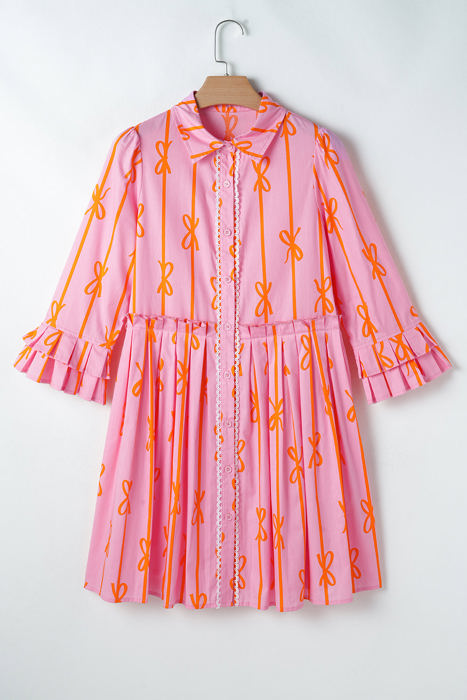 Heidi Bowknot Striped Shirt Dress