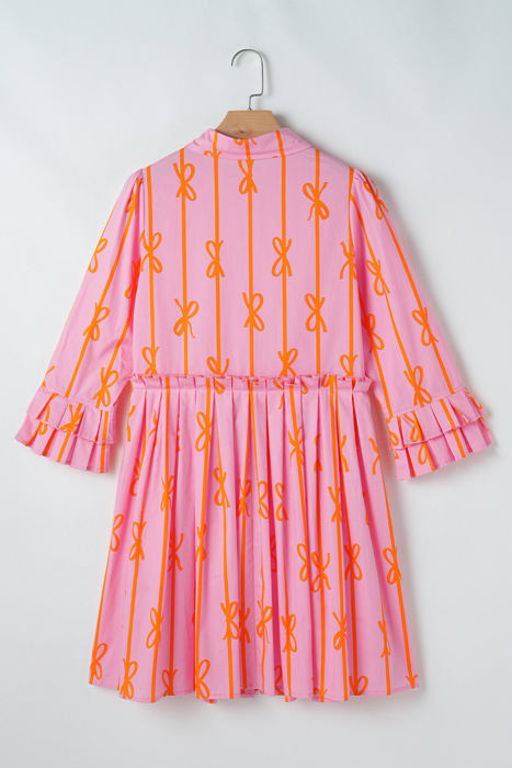 Heidi Bowknot Striped Shirt Dress